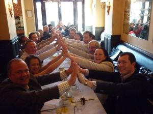 'First cut': The first human bridge photographed, taken at the 'Oddfellows' breakfast in Sydney